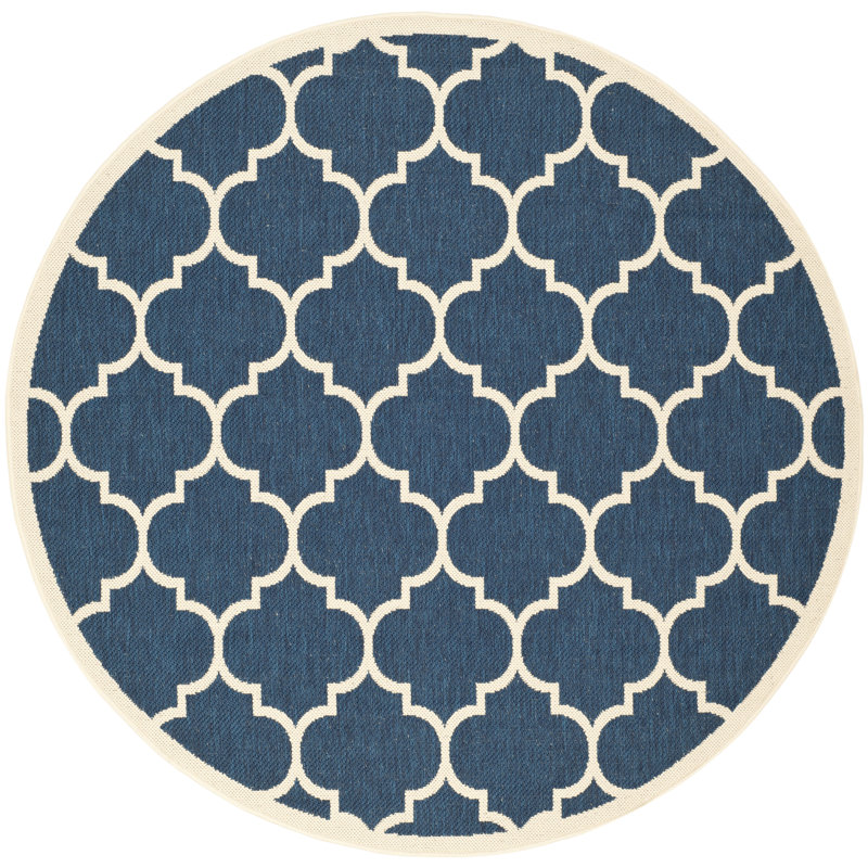 Courtyard Performance Geometric Indoor/Outdoor Area Rug, Runner 2'3" x 20', Beige/Navy