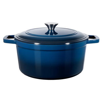 Enameled Cast Iron Dutch Oven, 6 Quart Pot with Lid and Dual Handles, Oven Induction Compatible up to 500℉, Heavy-Duty Durable Cookware Pan, Stews, Roasting, Bread Baking, Blue, Designed for Braising