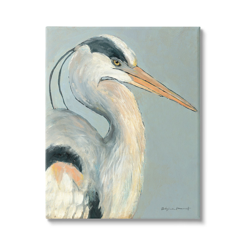 «Egret Bird Wildlife Animal Portrait» par Stephanie Workman Marrott - peinture sur toile tendue, H 20 po x l 16 po x P 1,5 po