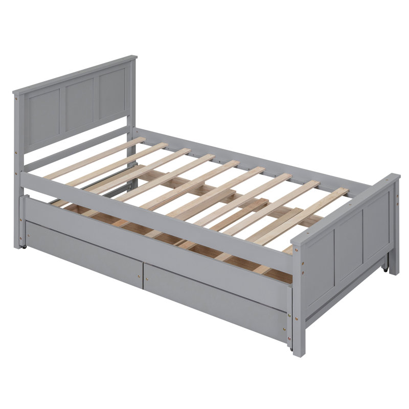 Lit plateforme avec lit gigogne et tiroirs, Gris