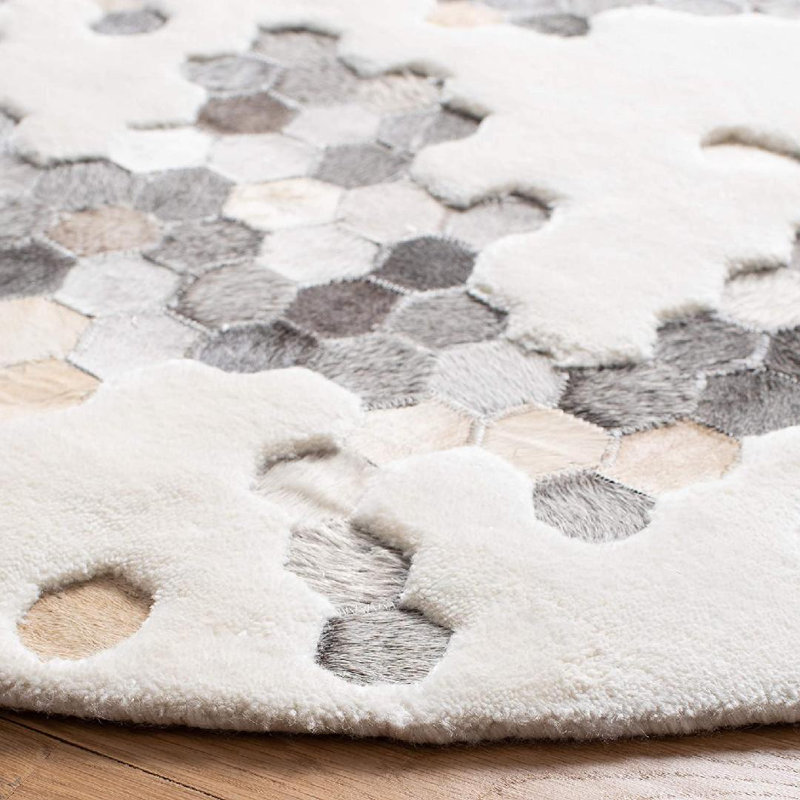 Tapis abstrait en viscose / cuir / coton touffeté à la main Jarrell, Rond 6 pi