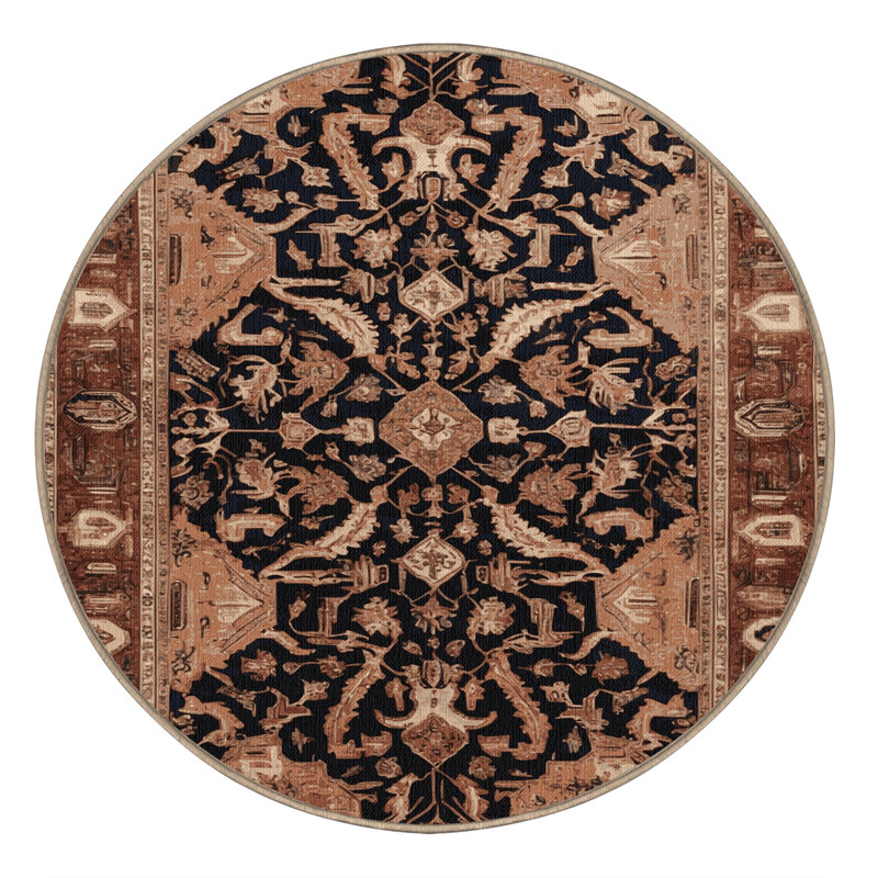 Machine Washable Persian Brown Area Rug, Round 8'