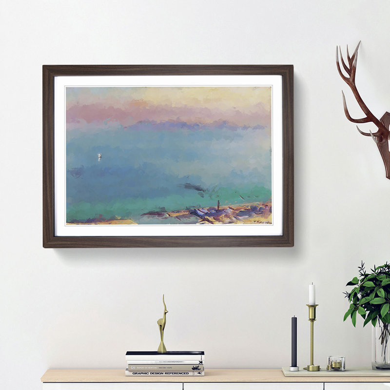 Distant View from Yashima by Fujishima Takeji - Picture Frame Painting Print, 27cm H x 36cm W x 2cm D, Walnut Framed