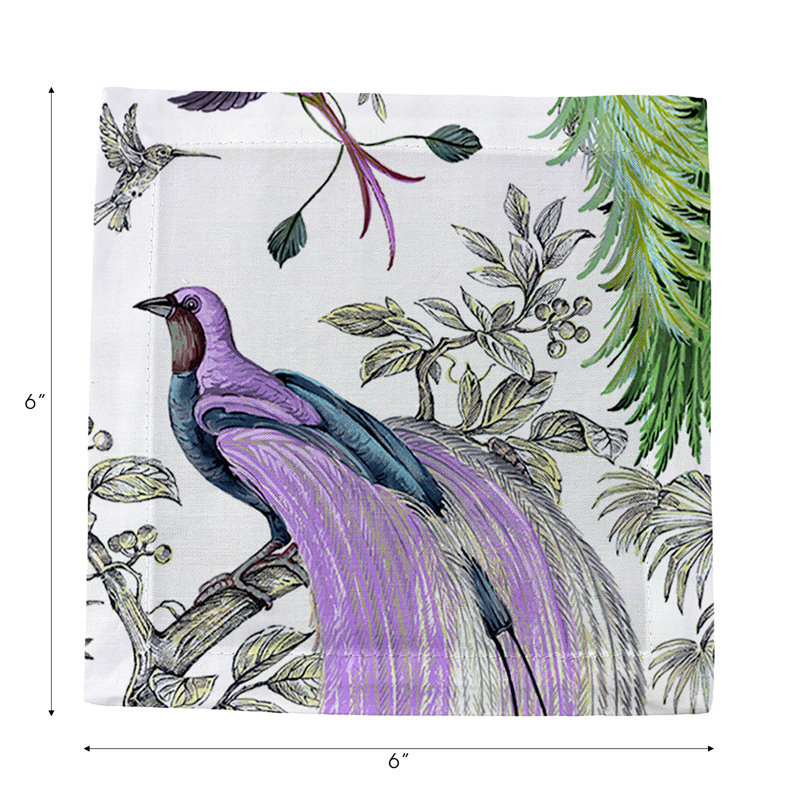 Audubon Exotica Cotton Sateen Cocktail Napkins, Lilac Green