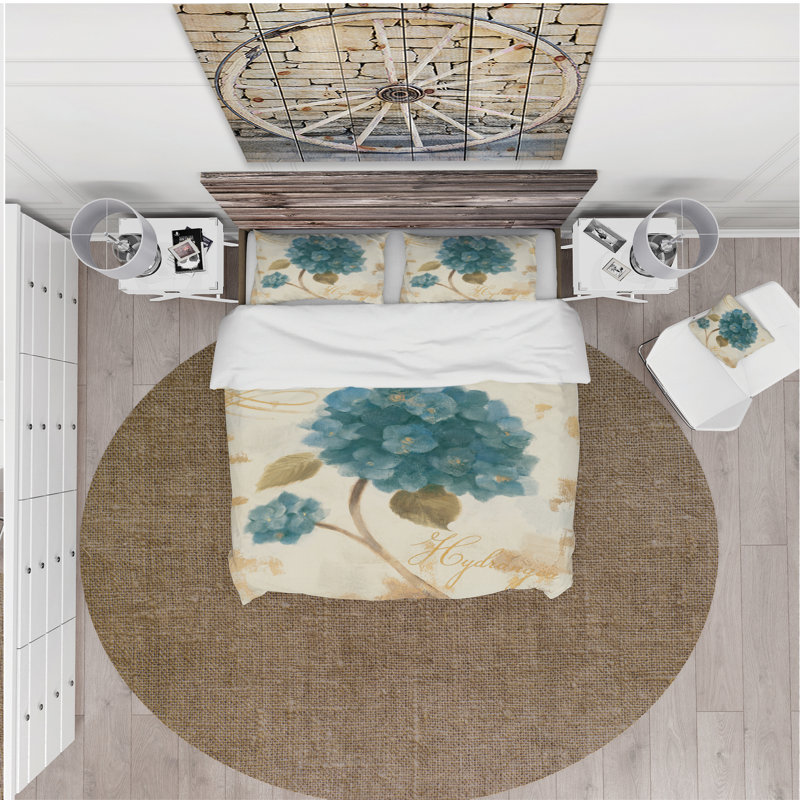 Ensemble de housse de couette Farmhouse Blue Hydrangea II - microfibre de polyester
