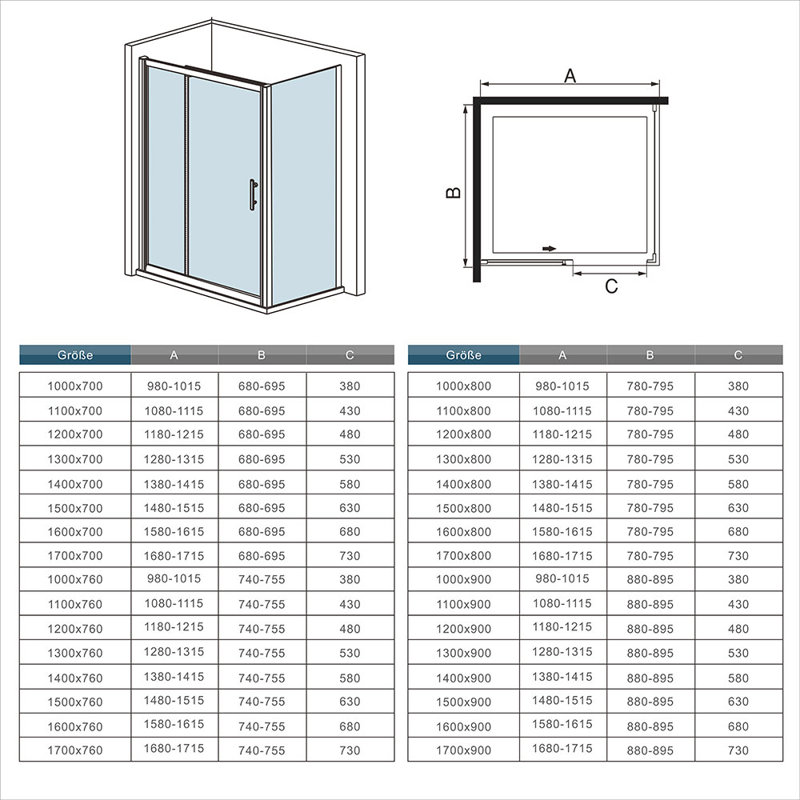 Anggie Sliding Rectangle Shower Enclosure with Tray  1950 x 1400 mm