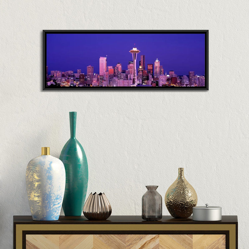 Impression panoramique washington, seattle, reproduction de photo sur toile, H 12 po x l 36 po x P 1,5 po, Cadre noir