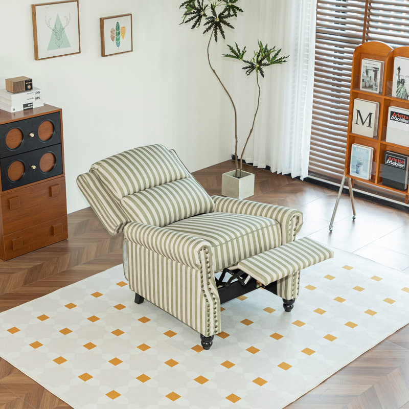Single Sofa Recliner Chair Armchair with Footrest, Green Linen Blend