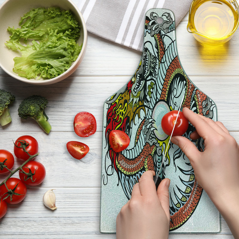 Multicolor Dragon Tempered Glass Cutting and Serving Board
