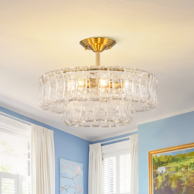 6-Light Dual-tier Handcrafted Water Glass Semi-flush Mount