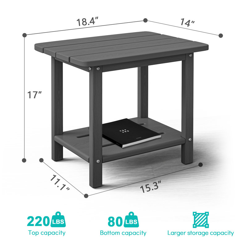 HDPE Adirondack 2-Tier End Table – Weatherproof & Durable Outdoor Side Table for Patio, Poolside, and Lawn, Gray