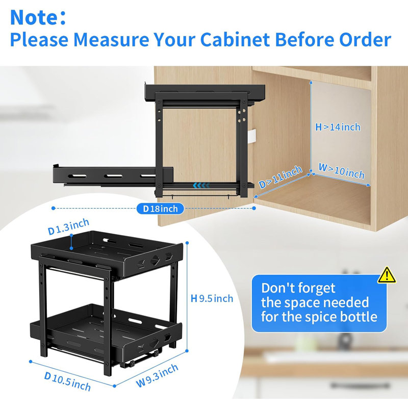 Étagère à épices à 2 niveaux pour armoire, étagère à épices réglable en hauteur pour armoire