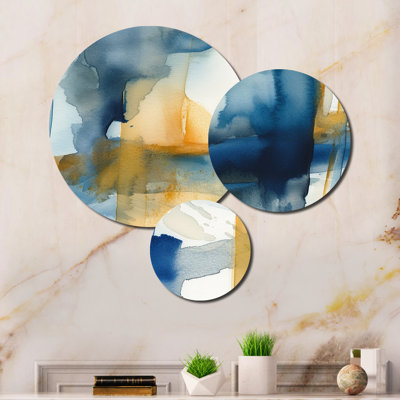 Ensemble de 3 décorations murales bleues et dorées Fusion V