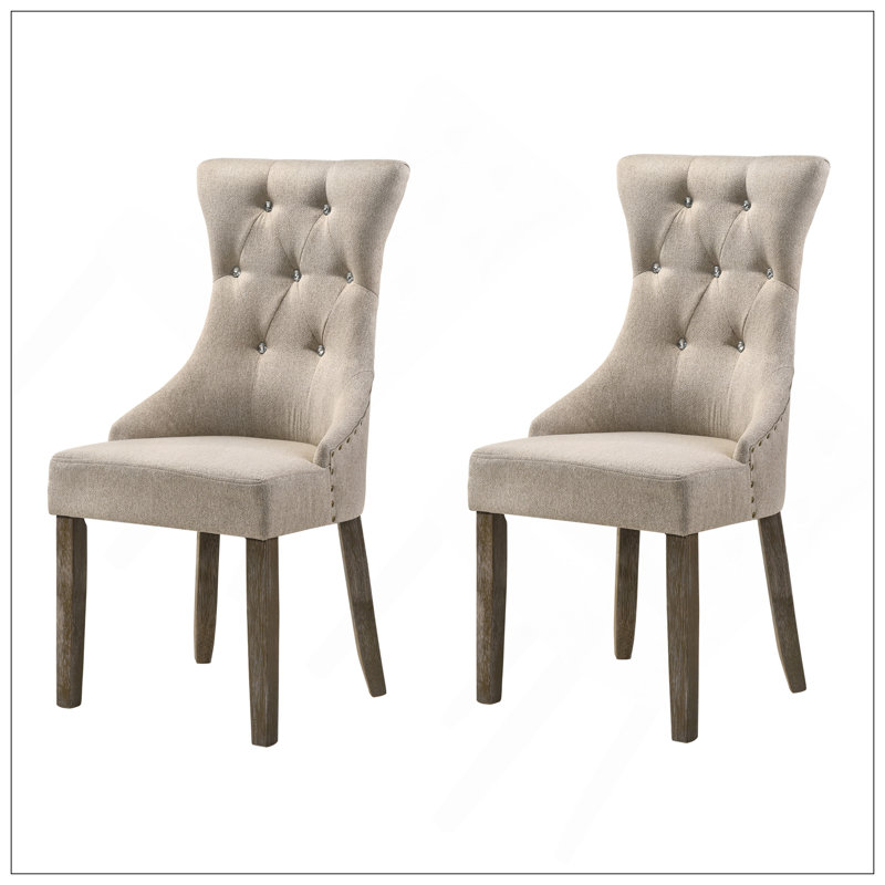 Élégantes chaises d'appoint à dossier capitonné beige et gris récupéré (ensemble de 2) pour un repas sophistiqué