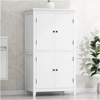 Elegant Bathroom Floor Storage Cabinet, Bathroom Storage Unit, Freestanding Cabinet With 4 Doors, Adjustable Shelves, Adaptable Shelves, White