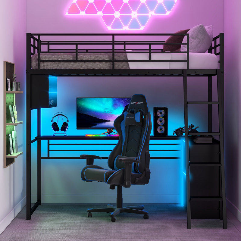 Metal Loft Bed With Built-In Desk, Twin
