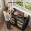 Buffet de 31,5 po, armoire de rangement rectangulaire avec tablettes réglables et portes en verre trempé, petit garde-manger avec bar à café, meuble multimédia moderne pour le salon et la salle à manger, noir
