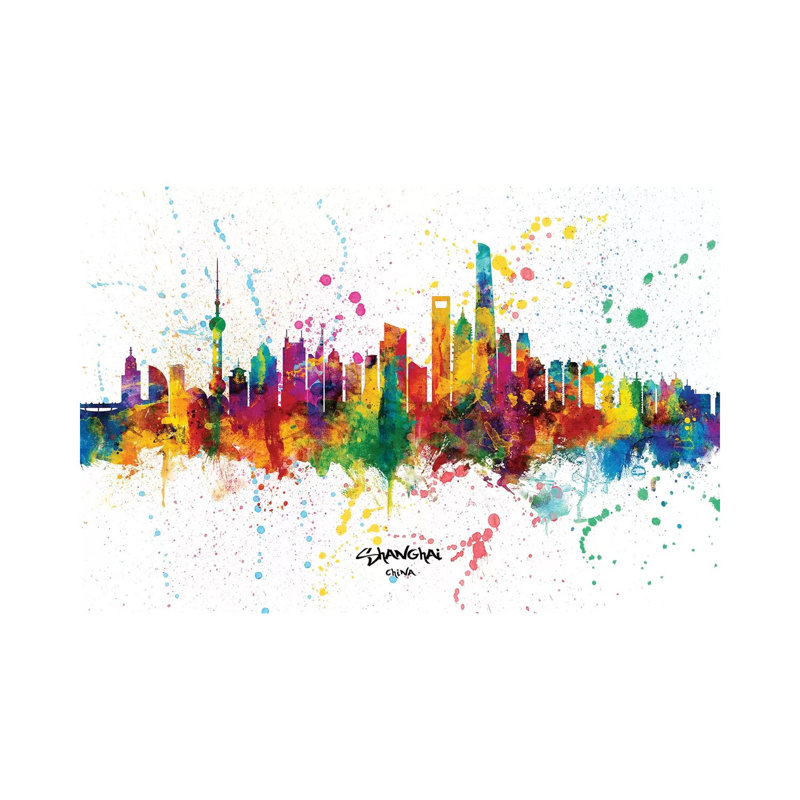 Shanghai China Skyline Splash by Michael Tompsett - Wrapped Canvas Print, 66.04 cm H x 45.72 cm W x 3.175 cm D