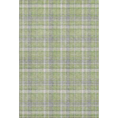10' X 14' Green And Gray Plaid Washable Area Rug With UV Protection