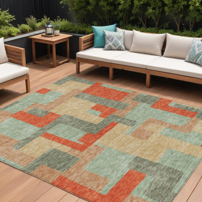Tapis intérieur lavable à motif géométrique orange 8 pi x 10 pi Llewellyn