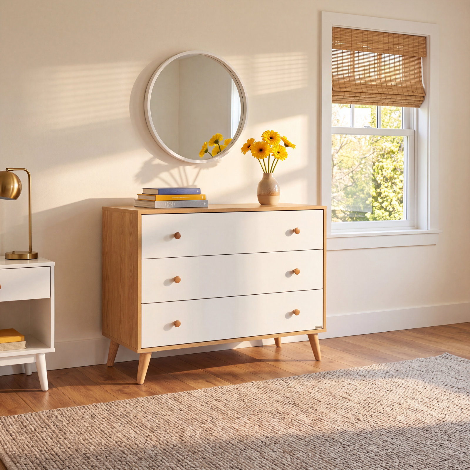 Most Loved Nursery 3-Drawer Dresser, White/Red Oak