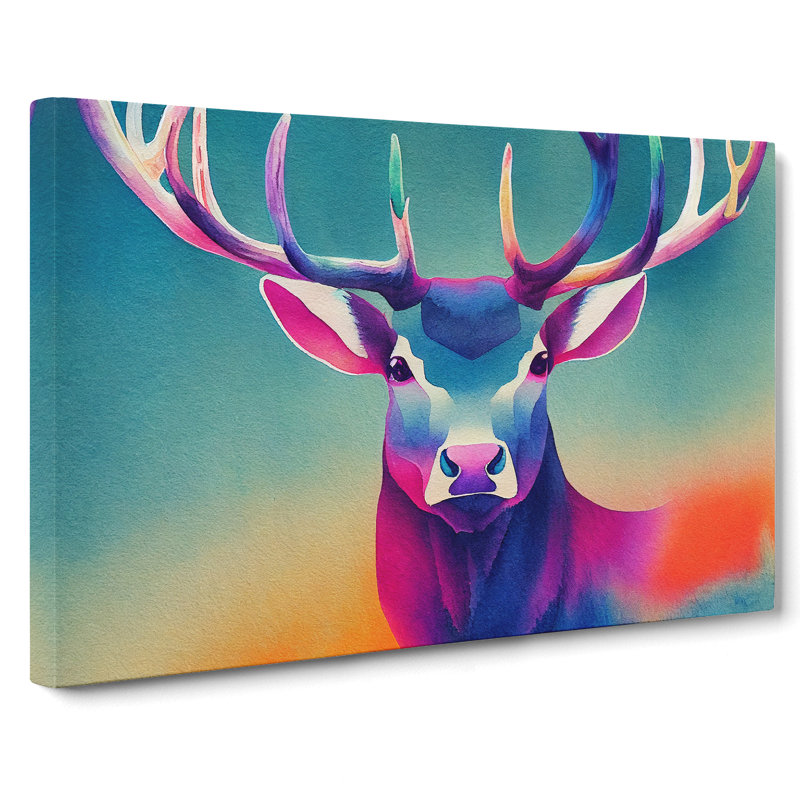 Watercolour Stag Deer Vol.4 Abstract - Wrapped Canvas