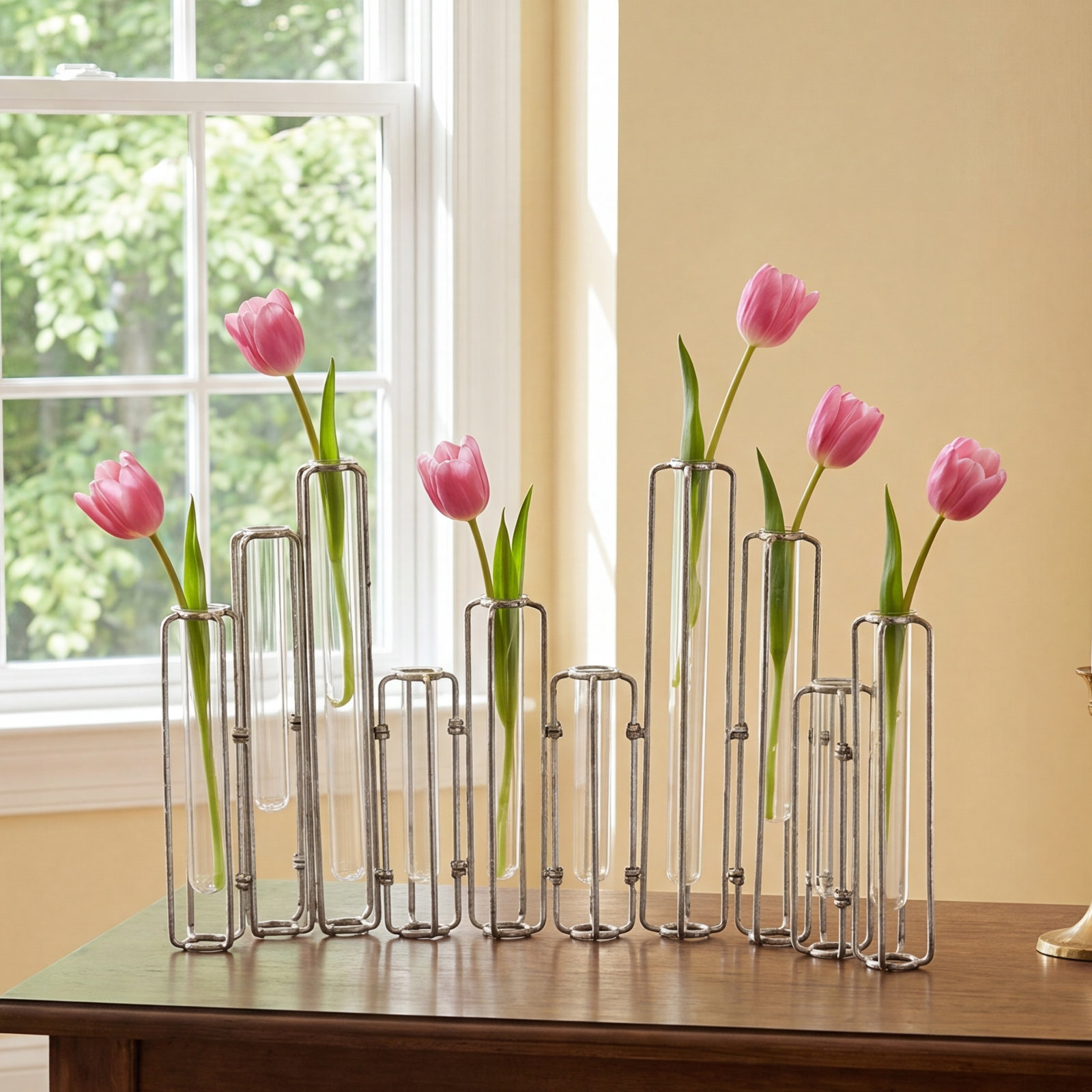 Lavoisier Hinged Flower Vases, 10, 13" H x 24" W x 2" D, Metal/Glass