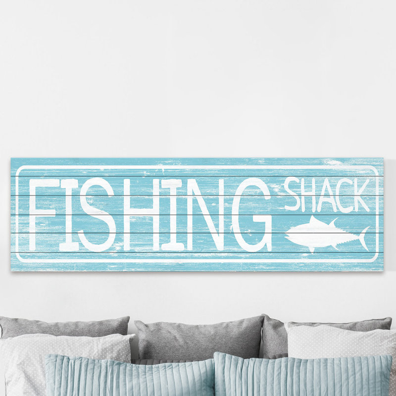 Reproduction d’art textuel sur bois, "vintage Fishing Shack", H 20 po x l 60 po x P 1,5 po