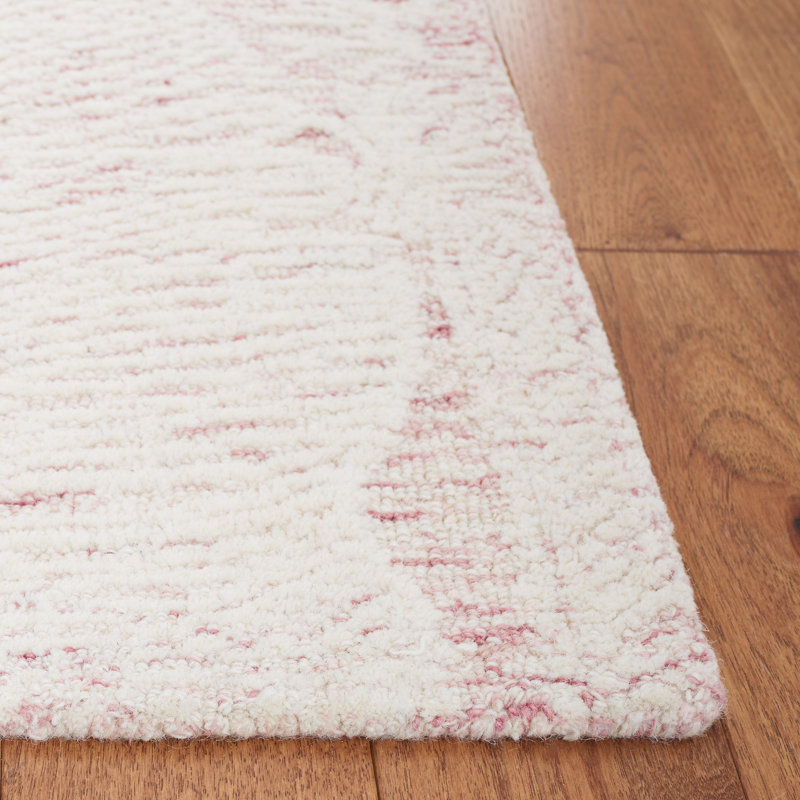 Tapis floral en laine / coton touffeté à la main Gazella - ivoire / rose, Rectangle de 5 pi x 8 pi
