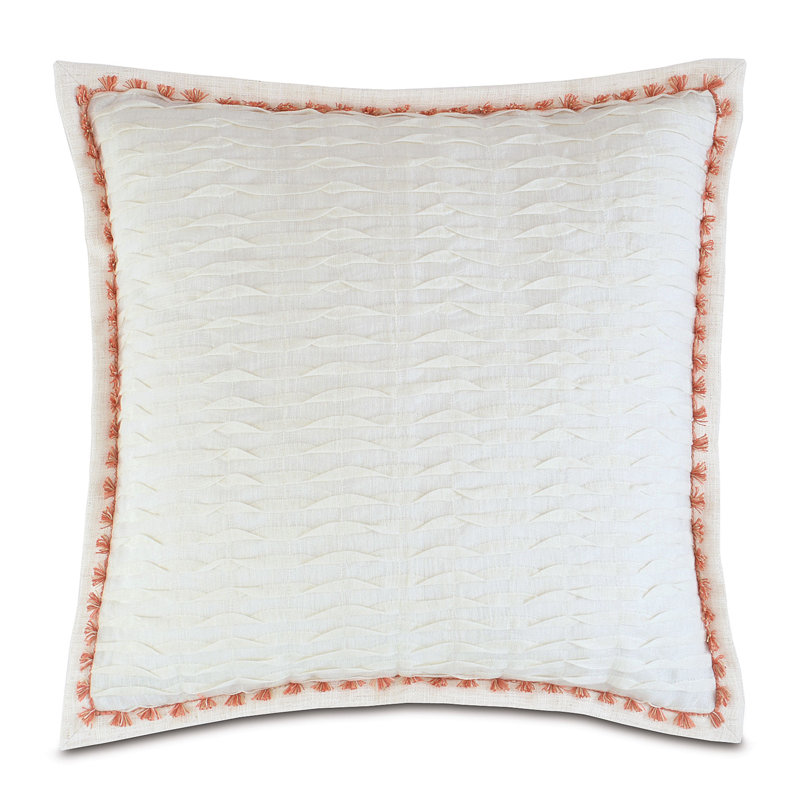 Rena Textured, Appliqued, Fringed Linen Throw Pillow, 20"H x 20"W