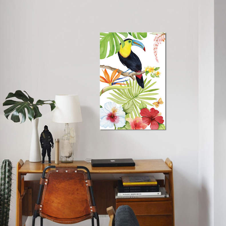 «Treasures of The Tropics I», reproduction sur toile, H 26 po x l 18 po x P 1,5 po, Toile avec cadre noir, Blanc