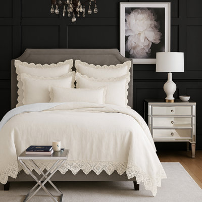 Elsie Lace Ivory Cotton Coverlet Set 6 Pieces