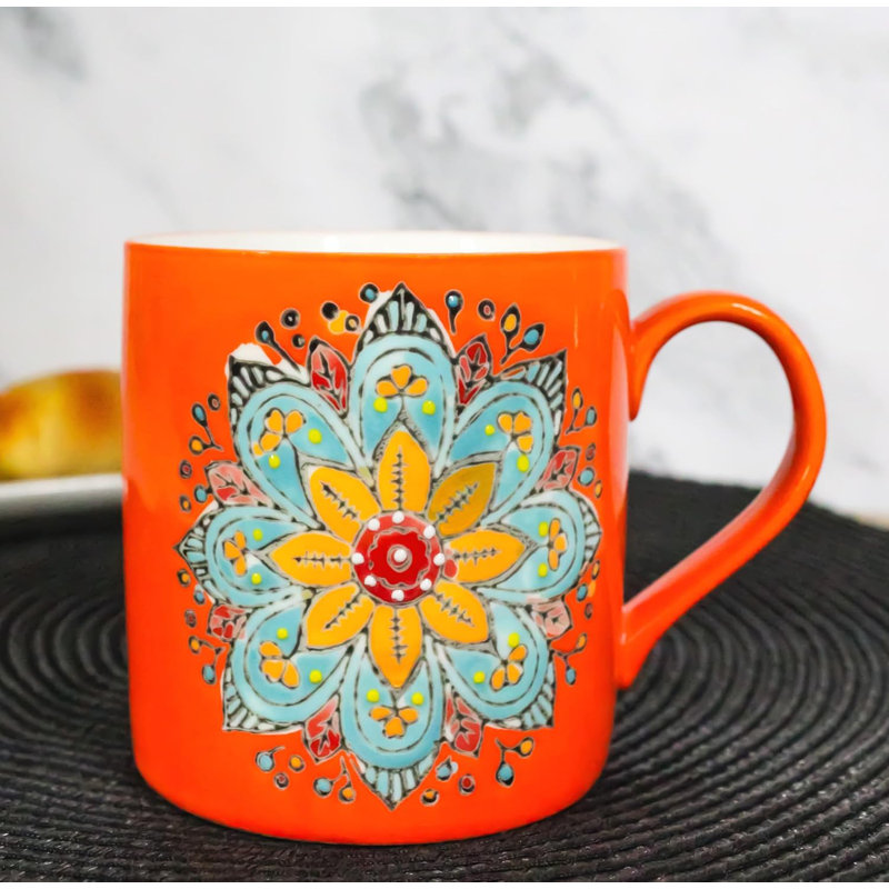 Tasse en forme de cercle mandala orange et zen