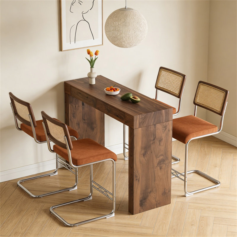 Ensemble de 4 chaises de bar en velours, Ensemble de cinq pièces : table, quatre chaises