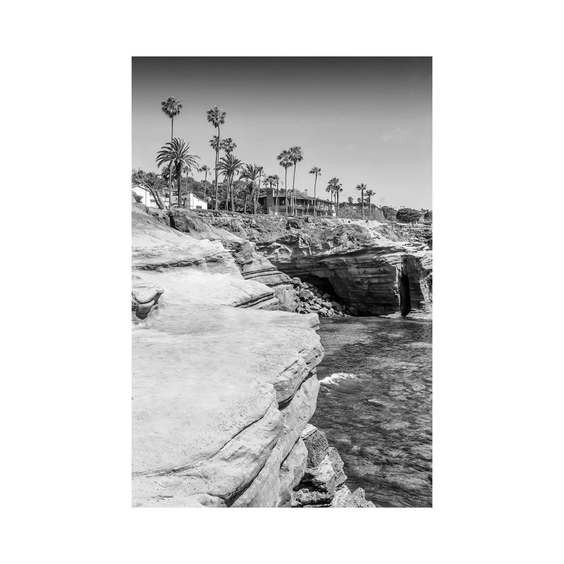 San Diego Sunset Cliffs Monochrome by Melanie Viola - Wrapped Canvas Print, 30.48 cm H x 45.72 cm W