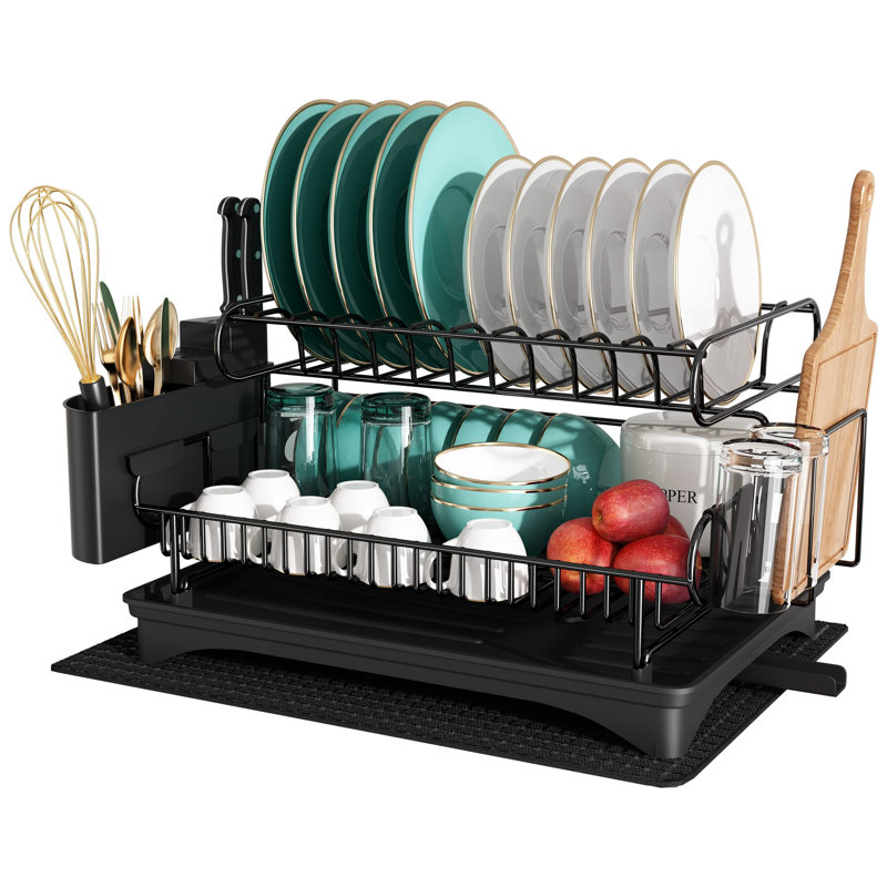 Large Capacity 2 Tier Dish Drying Rack For Sink, Black-304 Stainless Steel