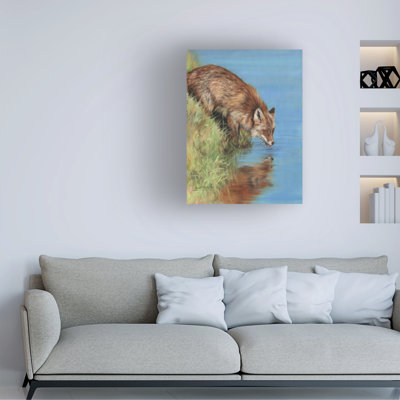 David Stribbling Fox Drinking Canvas Art