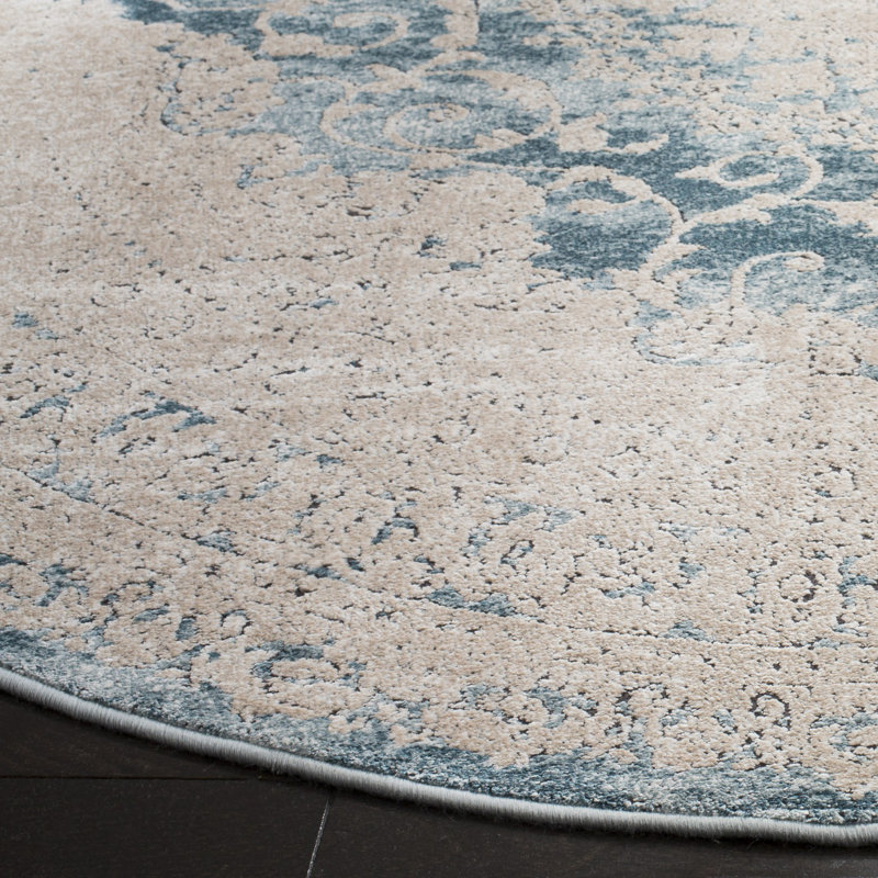 Tapis oriental en viscose bleu / beige Prager, Rond 6 pi 7 po x 6 pi 7 po