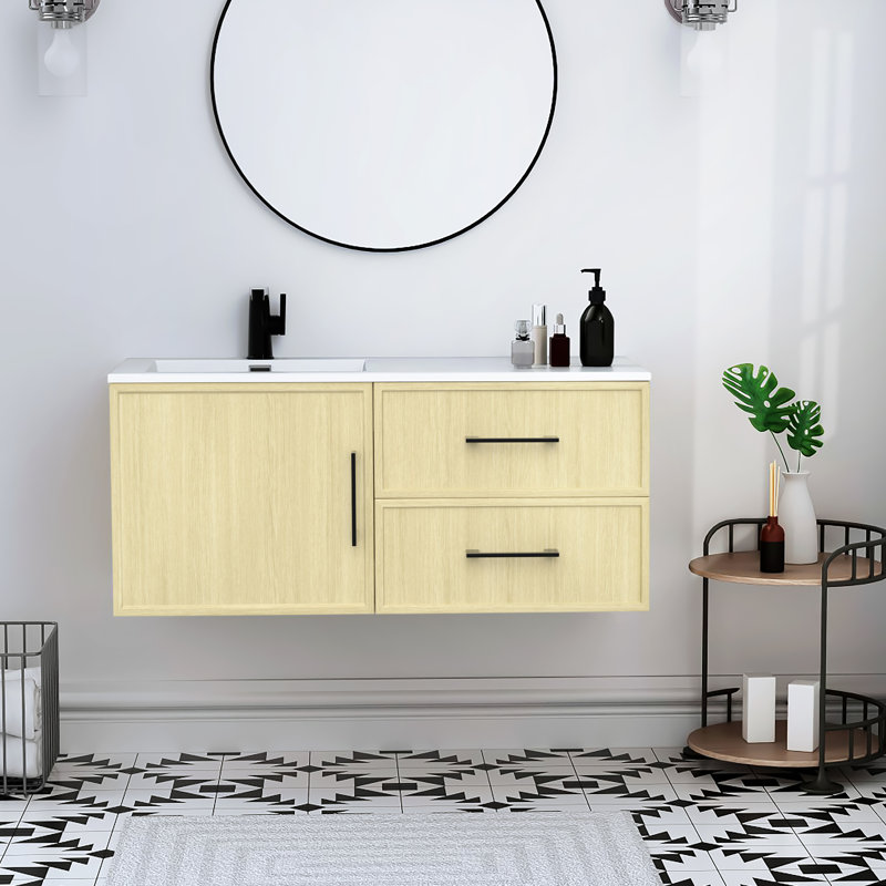 Meuble-lavabo mural simple 42 po avec plateau en marbre de culture et lavabo intégré Razza, Lago, Noir