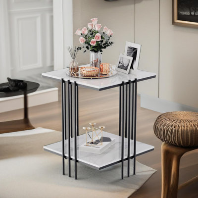Campobello 2 Tier Square Faux Marble Side Table