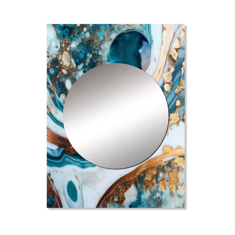 Kinly Ocean Marble Hald Circle Abstract I - miroir en marbre, miroir mural moderne unique, impression d'art en métal