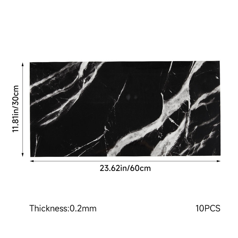 Polyvinyl Chloride (PVC) Peel and Stick Field Tile, 30 cm x 60 cm, Black