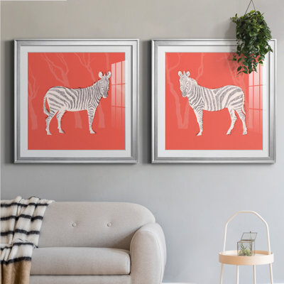Plains Zebra I - Matted and Framed Under Acrylic Glass, Set of 2, Large Living Room Wall Art