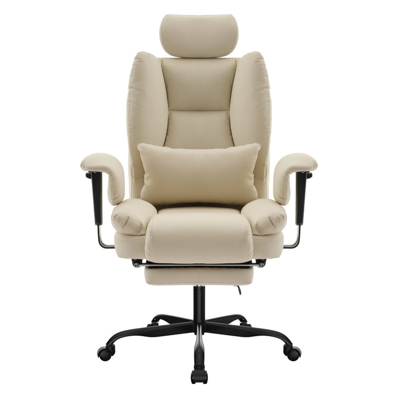 Chaise de bureau ergonomique en cuir PU avec dossier haut, chaise de bureau ergonomique avec appui-tête, chaise de bureau large