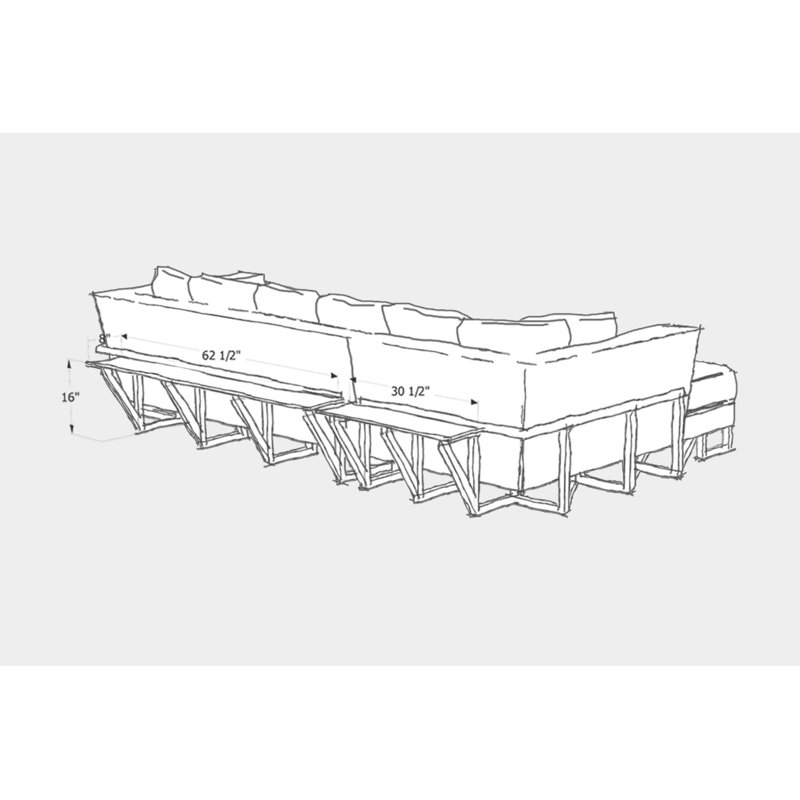 LRG Upholstered L-Shaped Sectional Left Hand Facing, Back Side Tray, Solid Walnut, Flannel