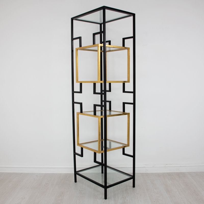 Bullani Geometric Bookcase, (5 Shelves) 80" H x 24" W x 18" D, Black/Gold