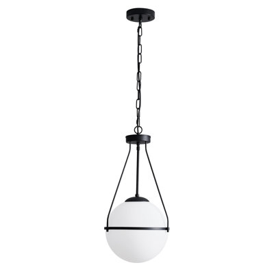 Norela 1 - Light Matte Black Single Sphere Teardrop Pendant Light With Frosted White Globe Glass Shade