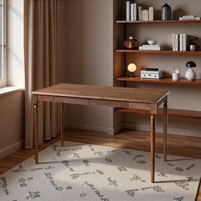Walnut Wood Solid Double Drawer Writing Desk