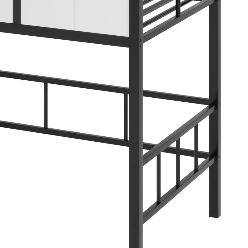 Metal Twin Size Loft Bed Frame With A Storage Box And Stairs, Black