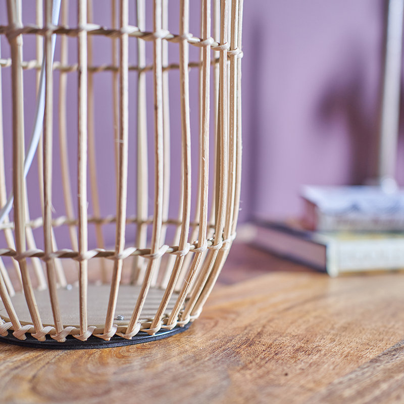 Wicker/Rattan Table Lamp, Beige/Gold, Gold, 53" H x 35" W x 35" D